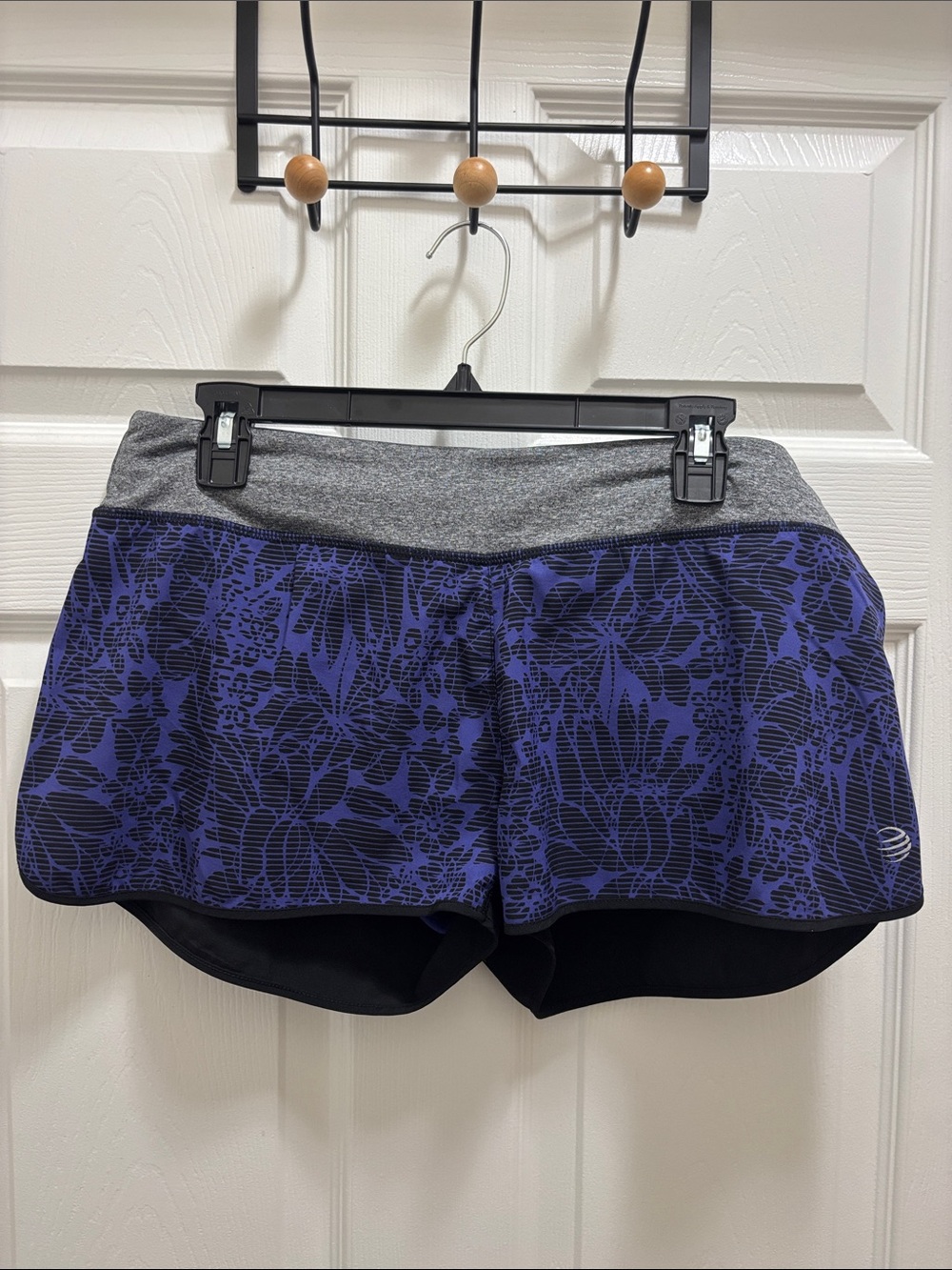 MPG Purple Floral Overlay Athletic Shorts with Gray Waistband